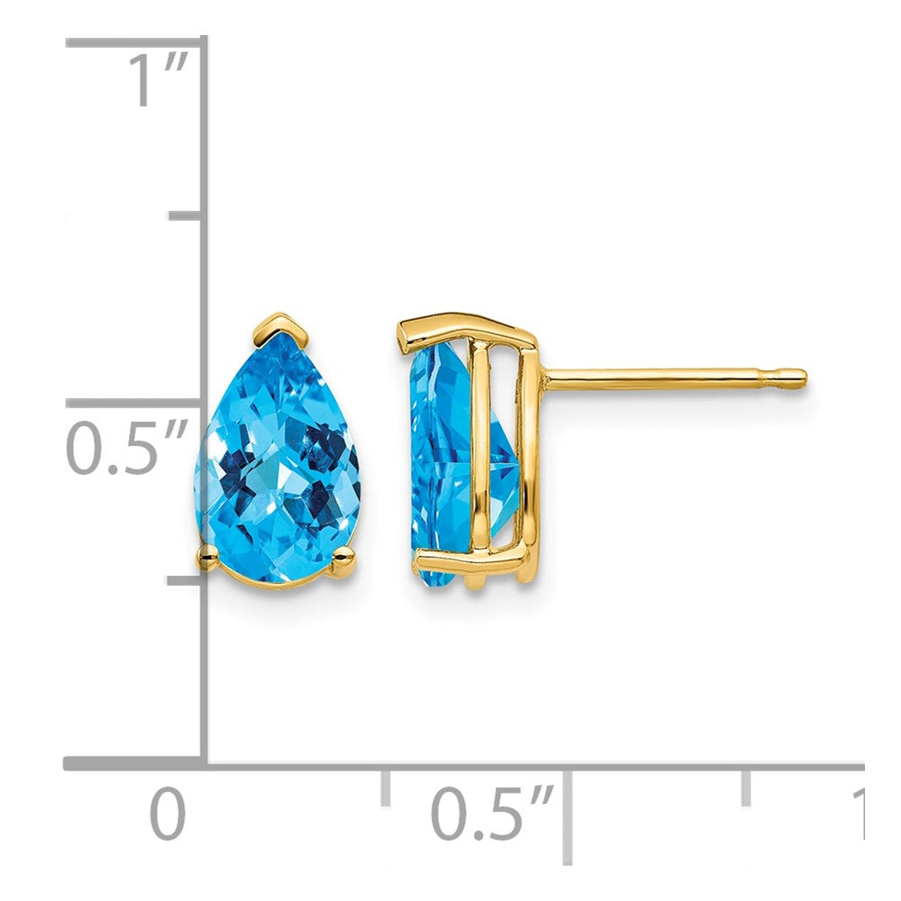 14k 9x6mm Pear Blue Topaz Checker Earrings