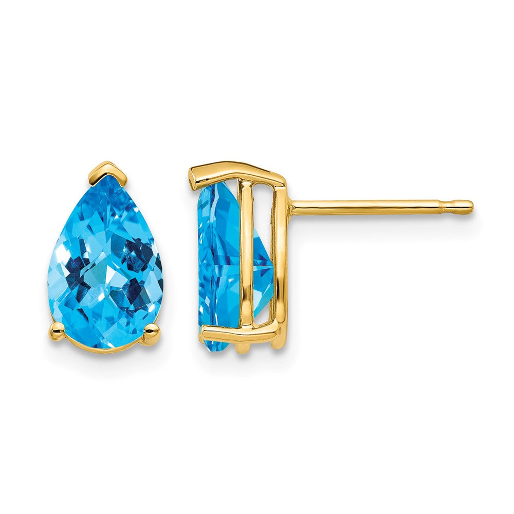 14k 9x6mm Pear Blue Topaz Checker Earrings