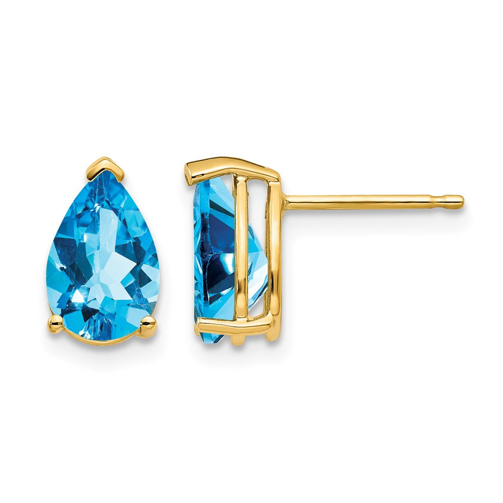 14k 9x6mm Pear Blue Topaz Earrings