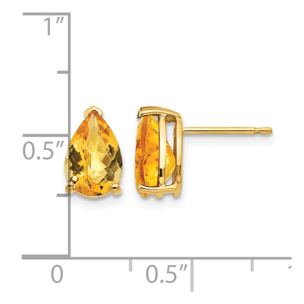 14k 9x6mm Pear Citrine Checker Earrings