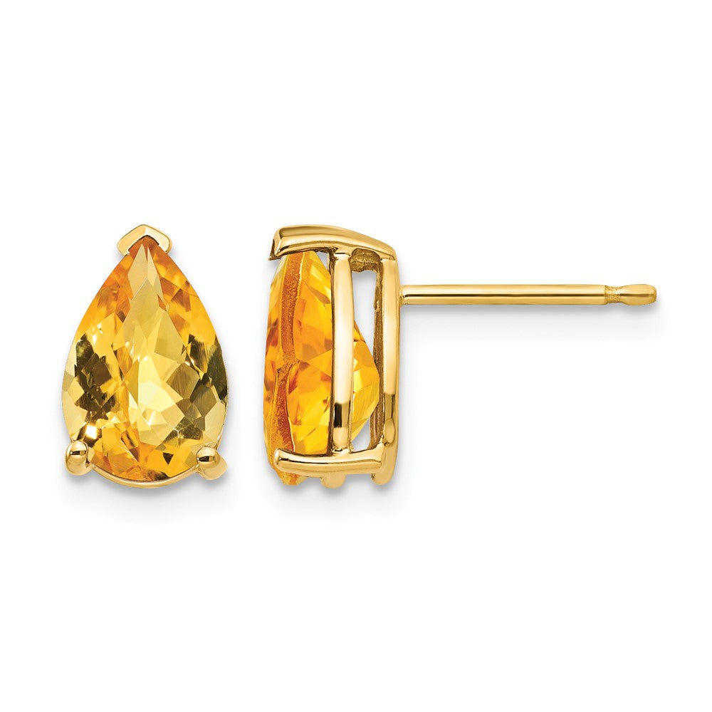 14k 9x6mm Pear Citrine Checker Earrings