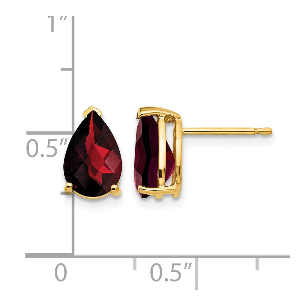 14k 9x6mm Pear Garnet Checker Earrings