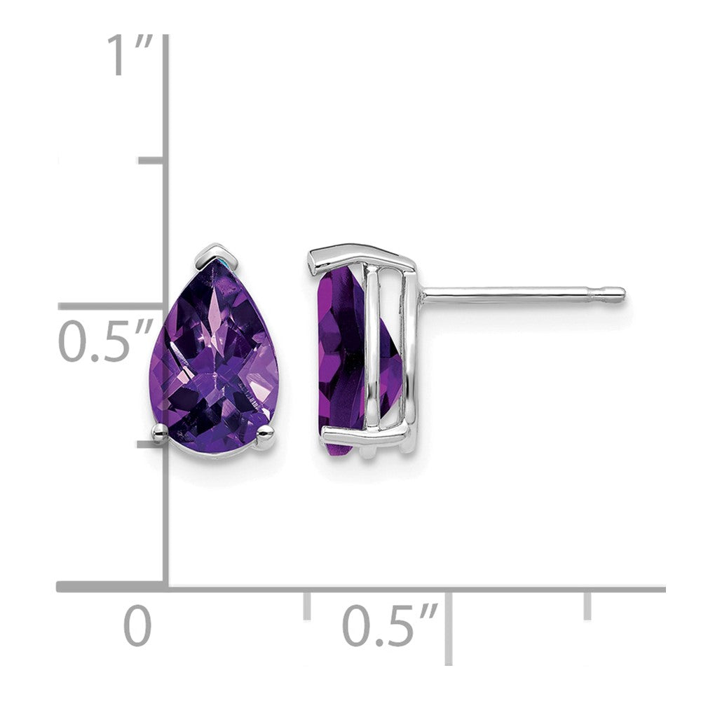 14k White Gold 9x6mm Pear Amethyst Checker Earrings