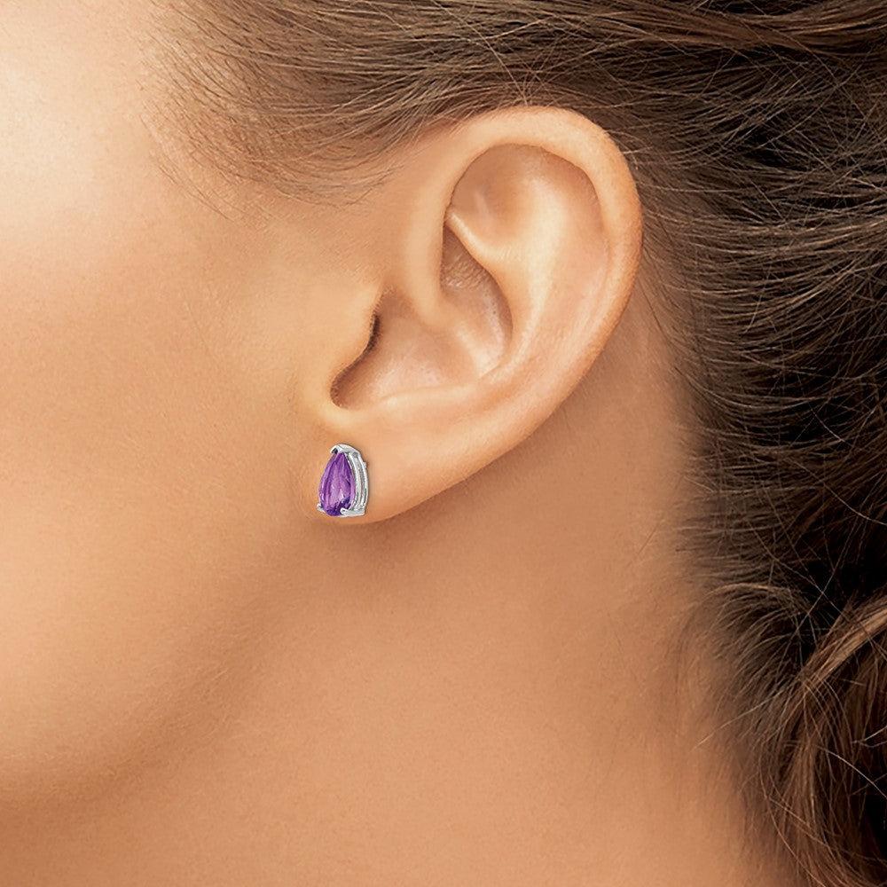 14k White Gold 9x6 Amethyst Pear Stud Earrings