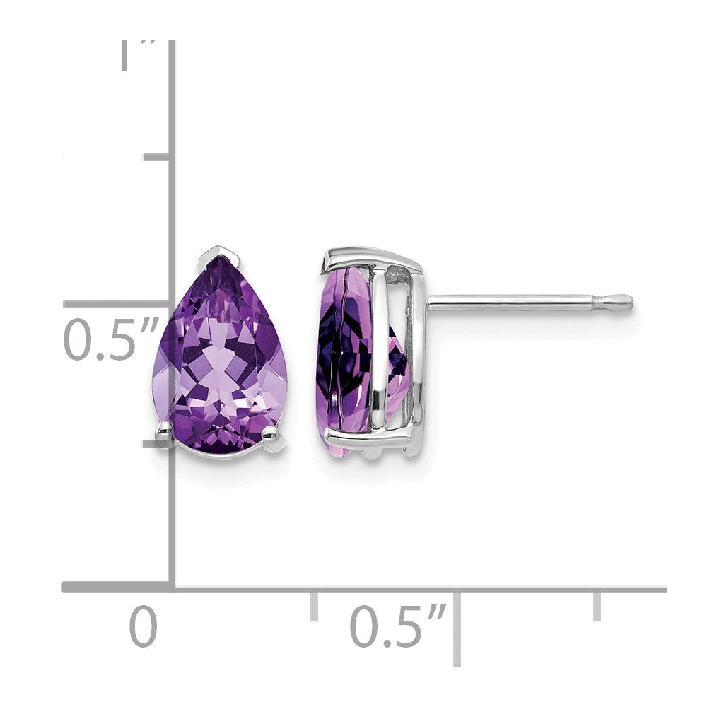 14k White Gold 9x6 Amethyst Pear Stud Earrings