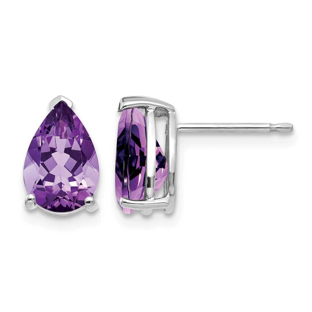 14k White Gold 9x6 Amethyst Pear Stud Earrings