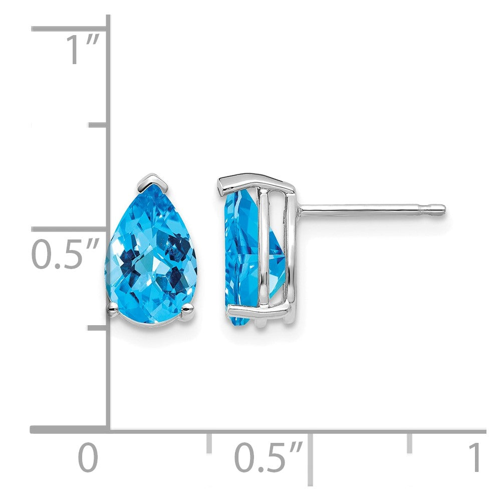 14k White Gold 9x6mm Pear Blue Topaz Checker Earrings