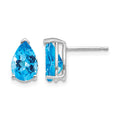 14k White Gold 9x6mm Pear Blue Topaz Checker Earrings
