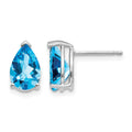 14k White Gold 9x6mm Blue Topaz Earrings