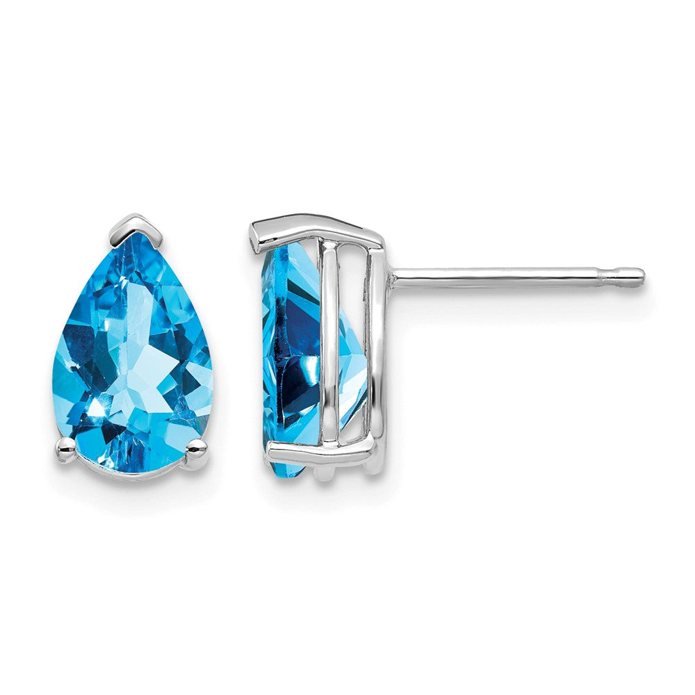 14k White Gold 9x6mm Blue Topaz Earrings