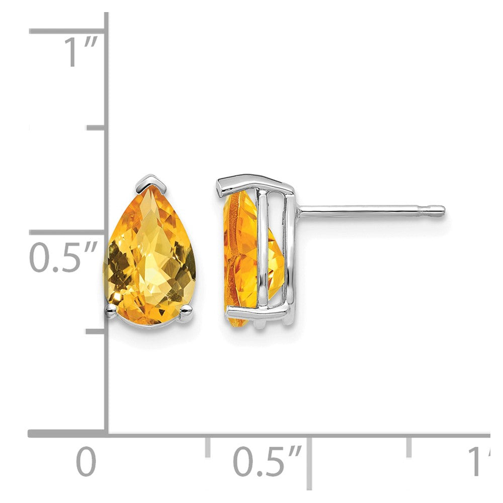 14k White Gold 9x6mm Pear Citrine Checker Earrings