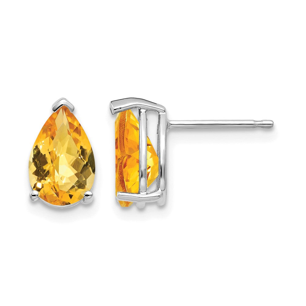 14k White Gold 9x6mm Pear Citrine Checker Earrings