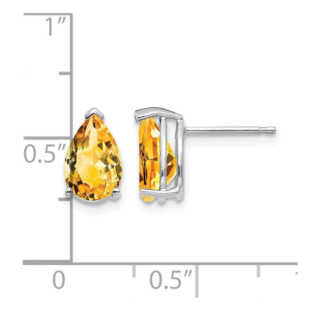 14k White Gold 9x6mm Pear Citrine Earrings