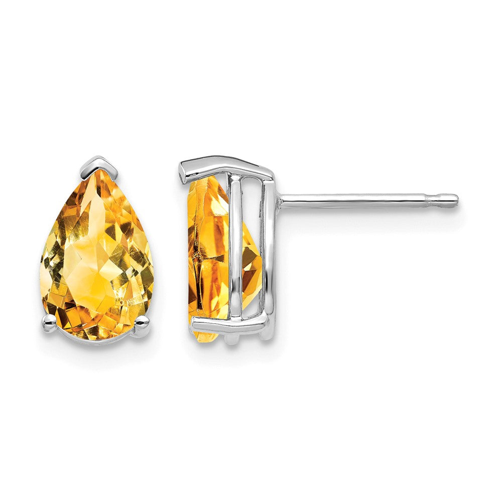 14k White Gold 9x6mm Pear Citrine Earrings