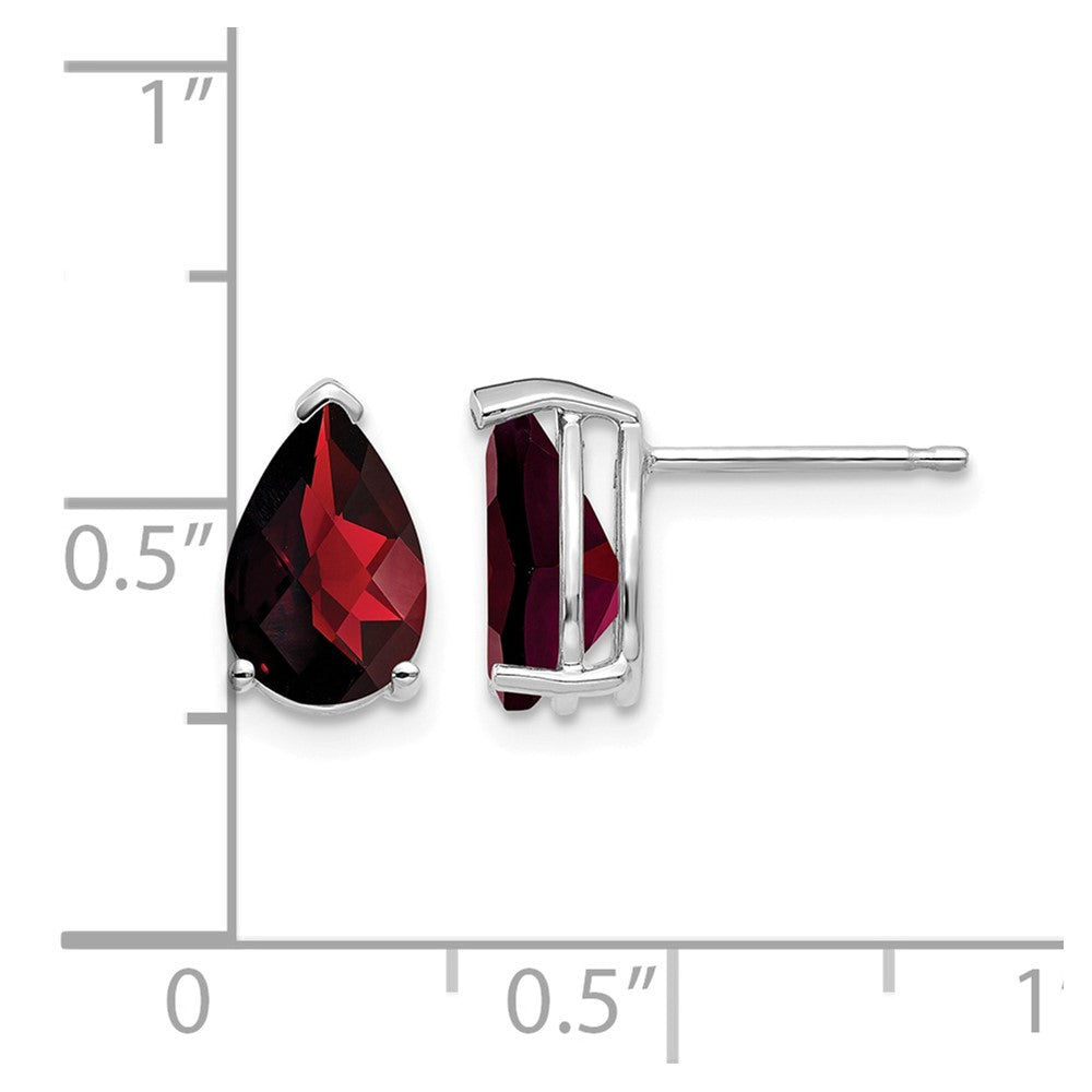 14k White Gold 9x6mm Pear Garnet Checker Earrings