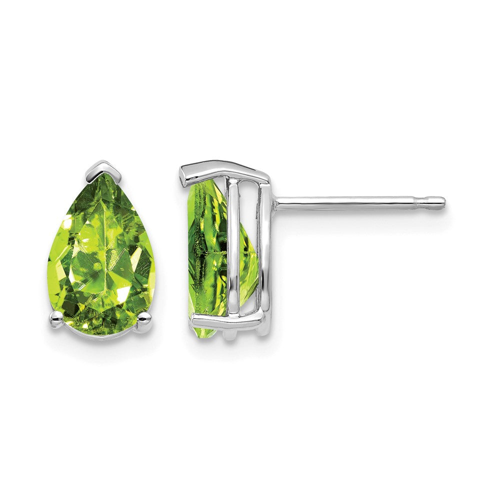 14k White Gold 9x6mm Pear Peridot Earrings