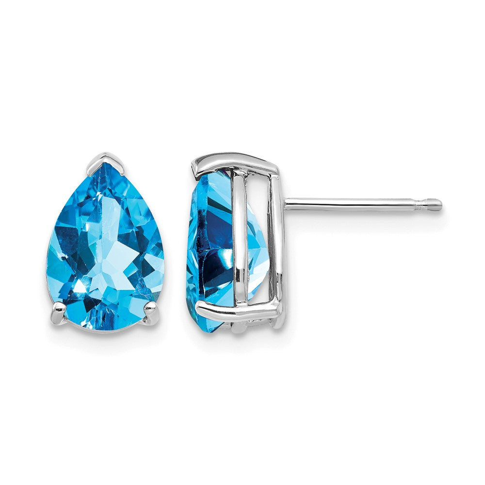 14k White Gold 10x7mm Pear Blue Topaz Earrings