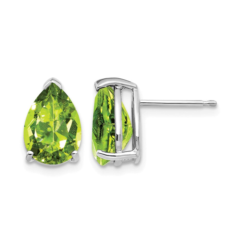 14k White Gold 10x7mm Pear Peridot Earrings