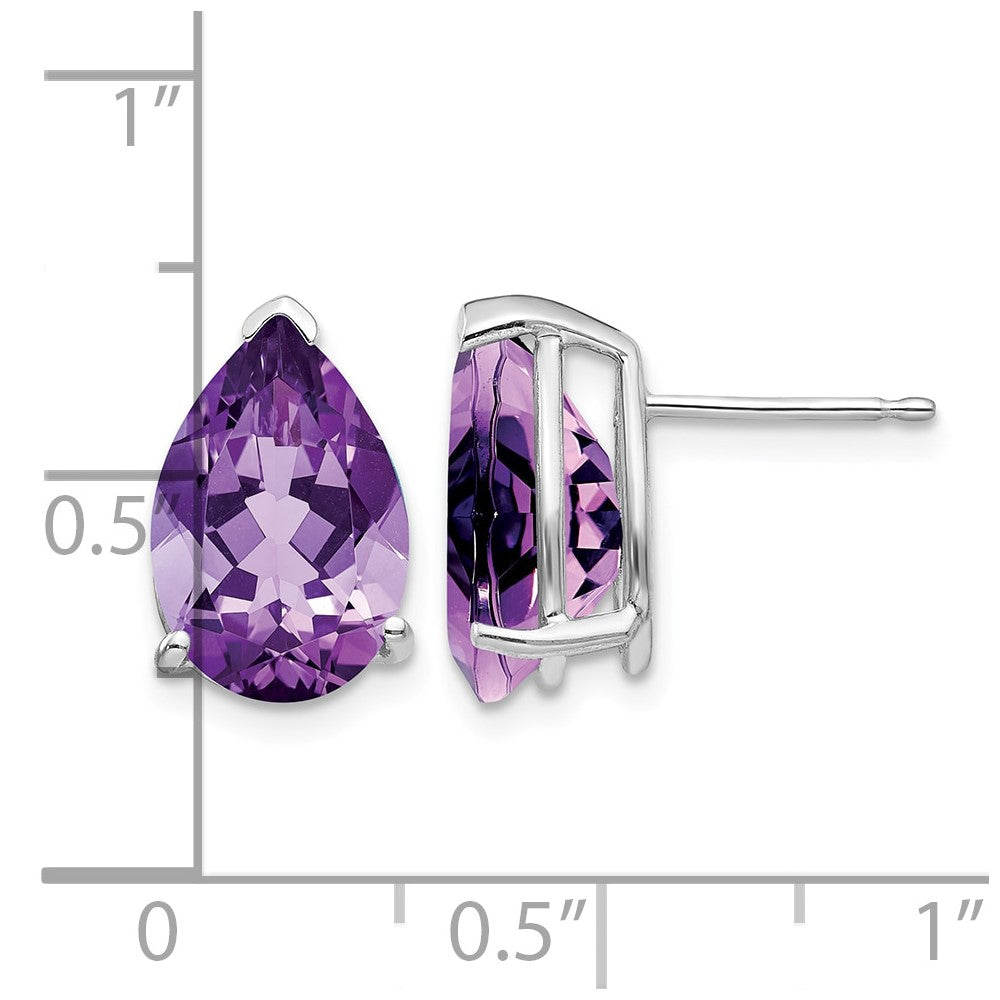 14k White Gold Amethyst Pear Stud Earrings