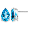 14k White Gold 12x8mm Pear Blue Topaz Earrings