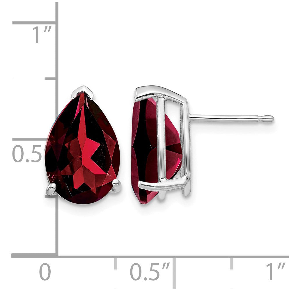 14k White Gold Garnet Pear Stud Earrings