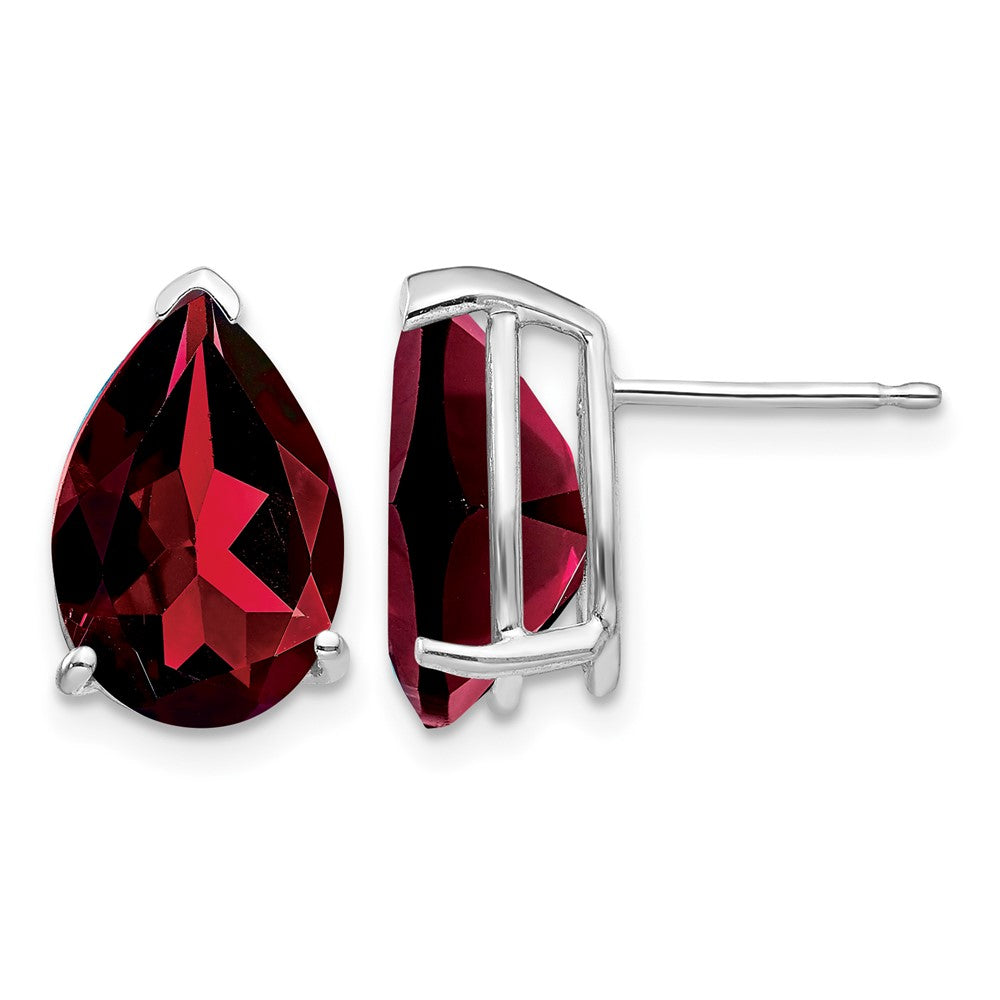 14k White Gold Garnet Pear Stud Earrings