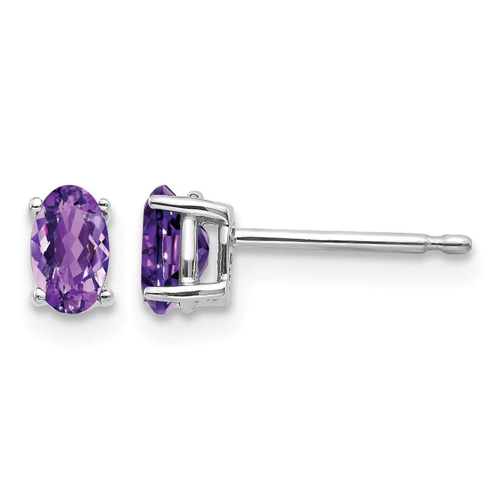 14k White Gold 5x3mm Oval Amethyst Earrings