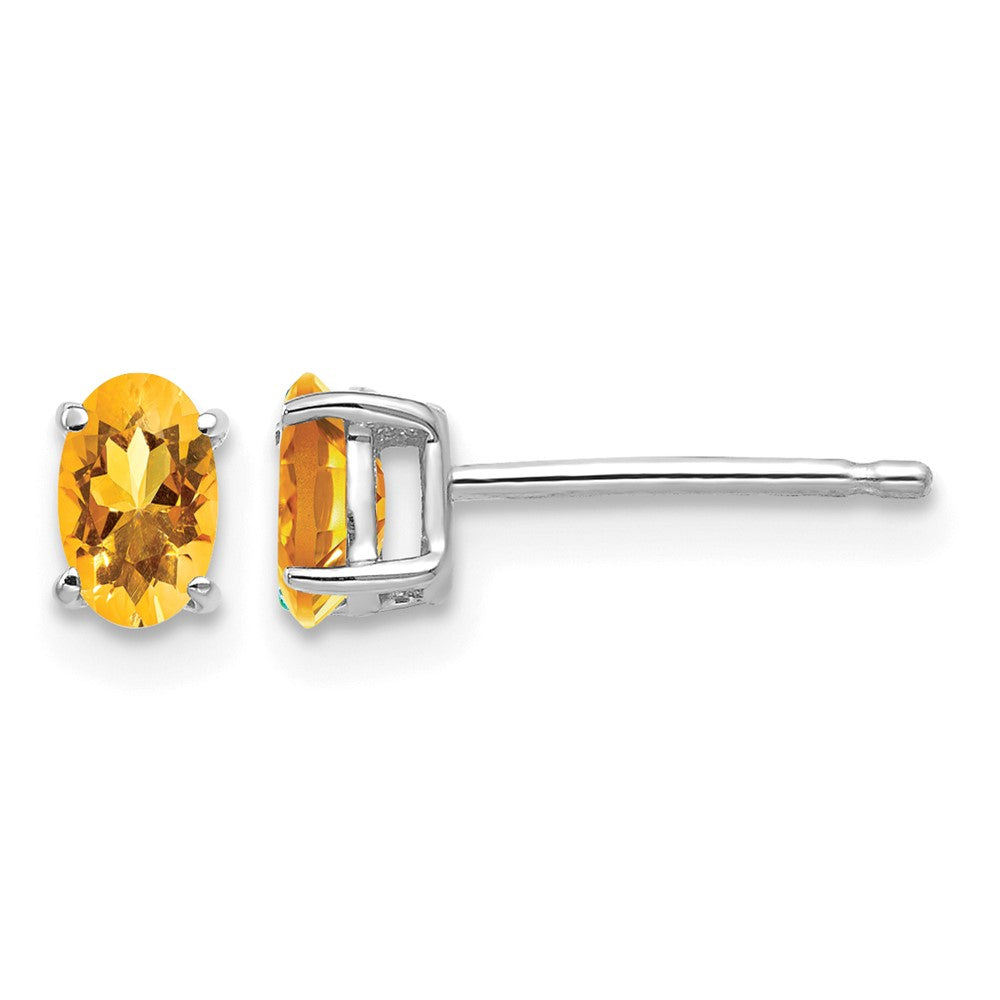 14k White Gold 5x3mm Oval Citrine Earrings
