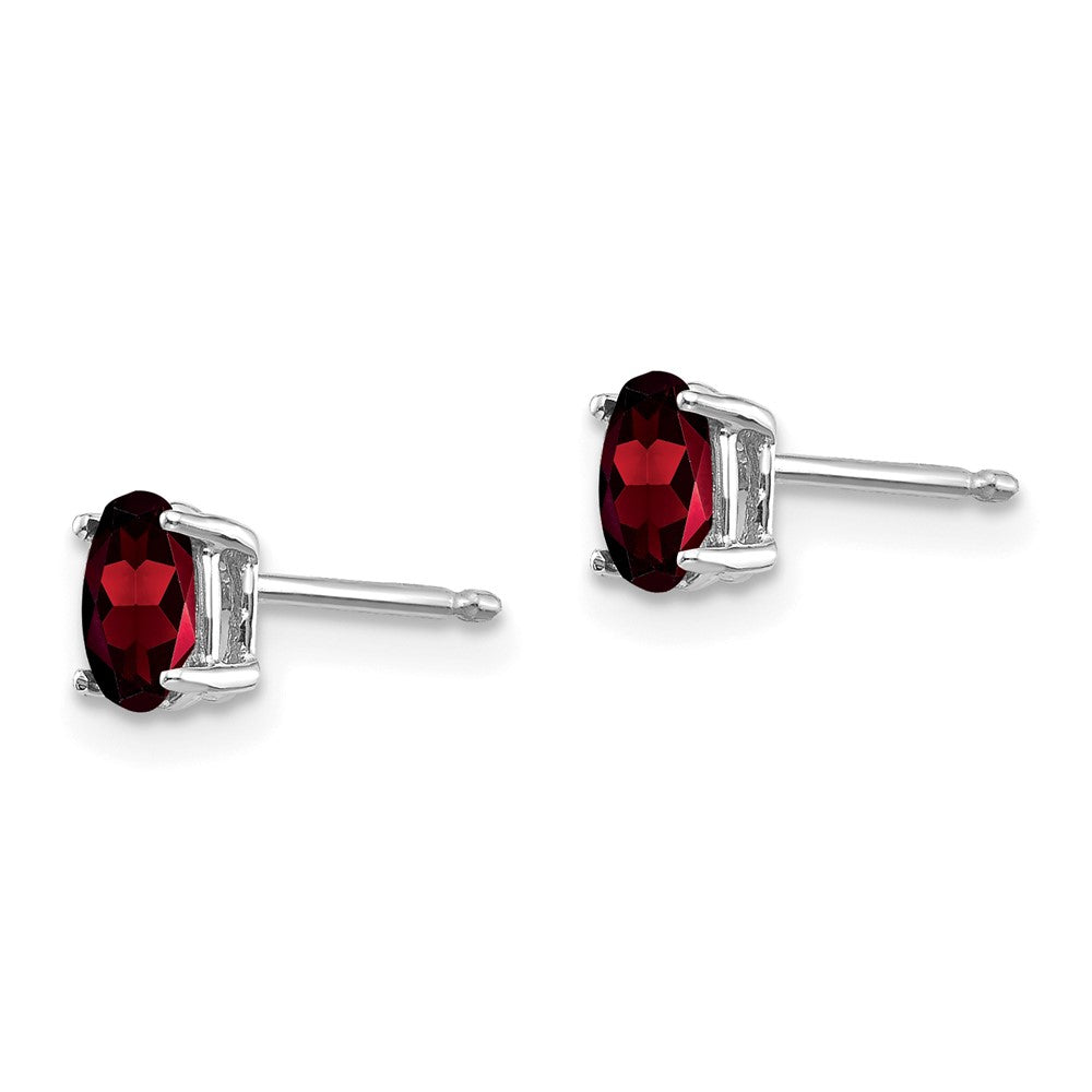 14k White Gold 5x3mm Oval Garnet Earrings