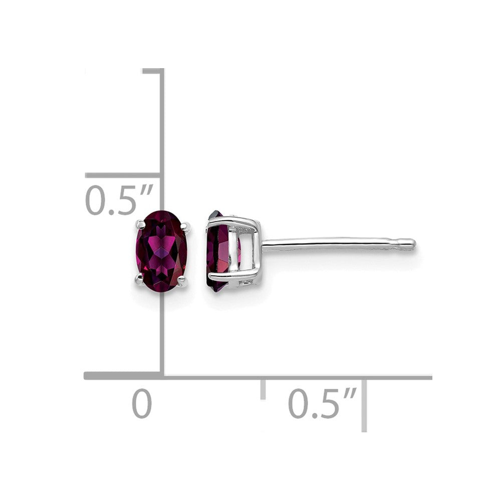 14k White Gold Rhodolite Garnet Oval Stud Earrings