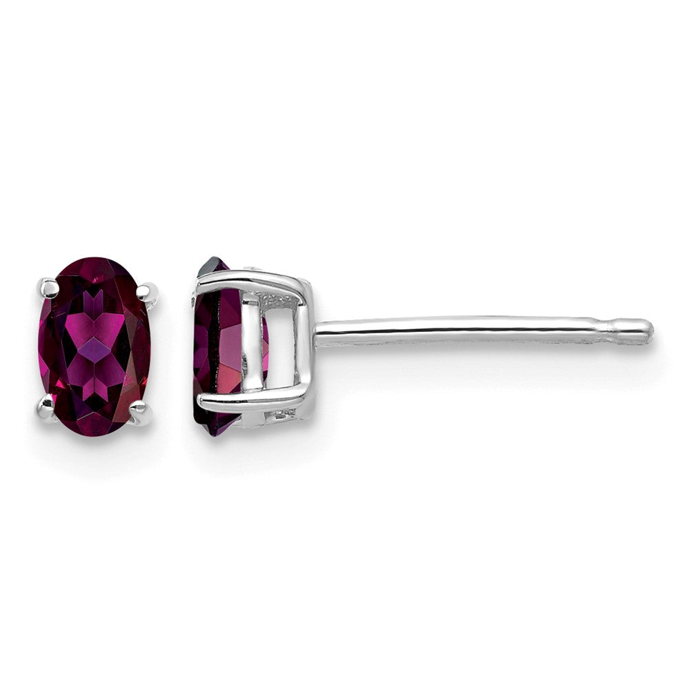 14k White Gold Rhodolite Garnet Oval Stud Earrings