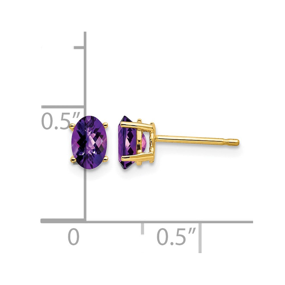 14k 6x4mm Oval Amethyst Checker Earrings