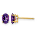 14k 6x4mm Oval Amethyst Checker Earrings