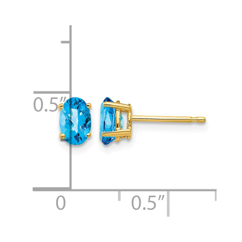14k 6x4mm Oval Blue Topaz Checker Earrings