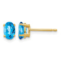 14k 6x4mm Oval Blue Topaz Checker Earrings