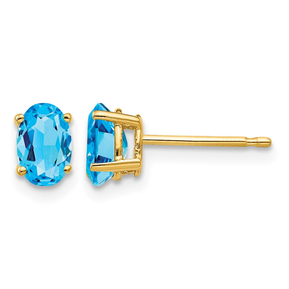 14k 6x4mm Oval Blue Topaz Earrings