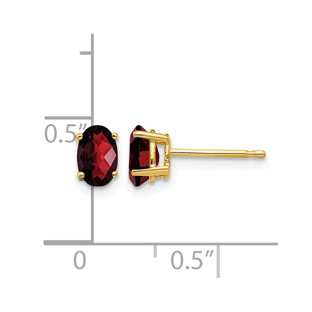 14k 6x4mm Oval Garnet Checker Earrings