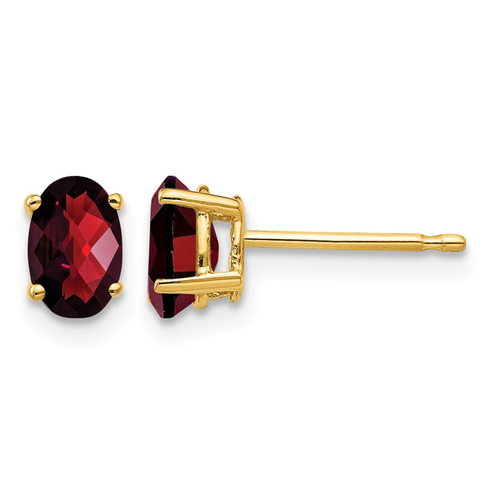 14k 6x4mm Oval Garnet Checker Earrings