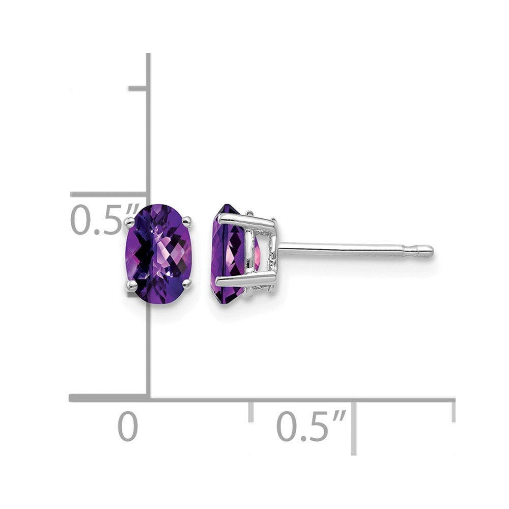 14k White Gold 6x4mm Oval Amethyst Checker Earrings