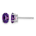 14k White Gold 6x4mm Oval Amethyst Checker Earrings