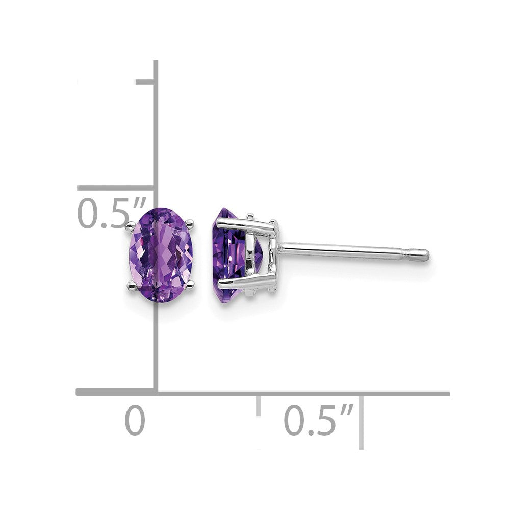 14k White Gold 6x4mm Oval Amethyst Earrings