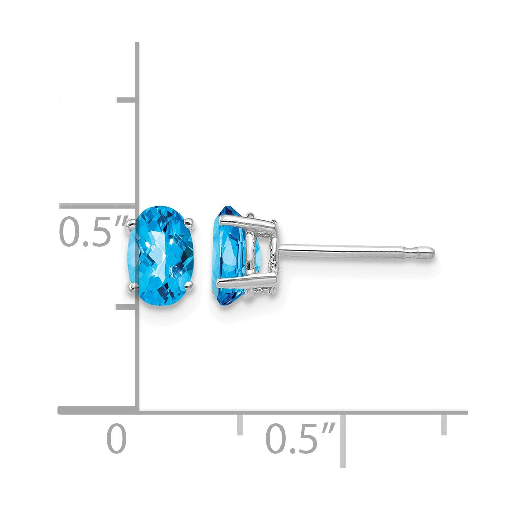 14k White Gold 6x4mm Oval Blue Topaz Checker Earrings