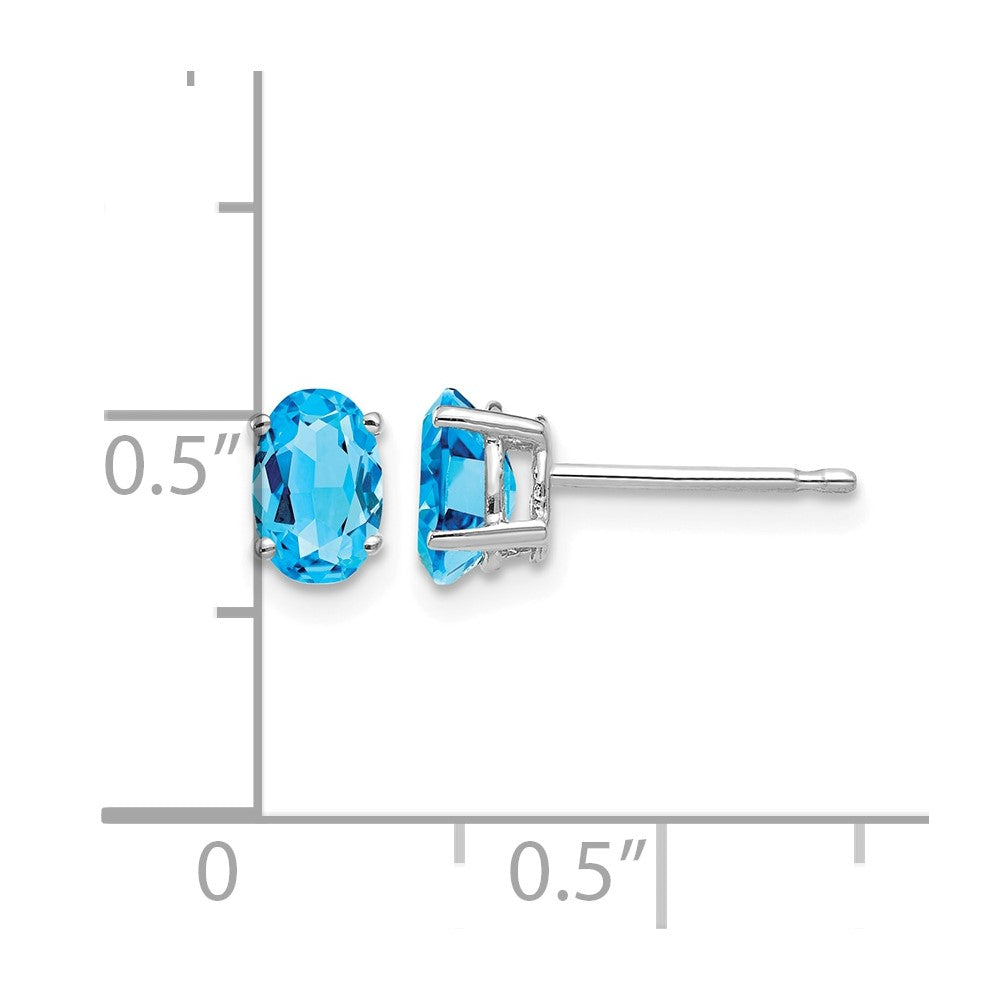 14k White Gold 6x4mm Oval Blue Topaz Earrings