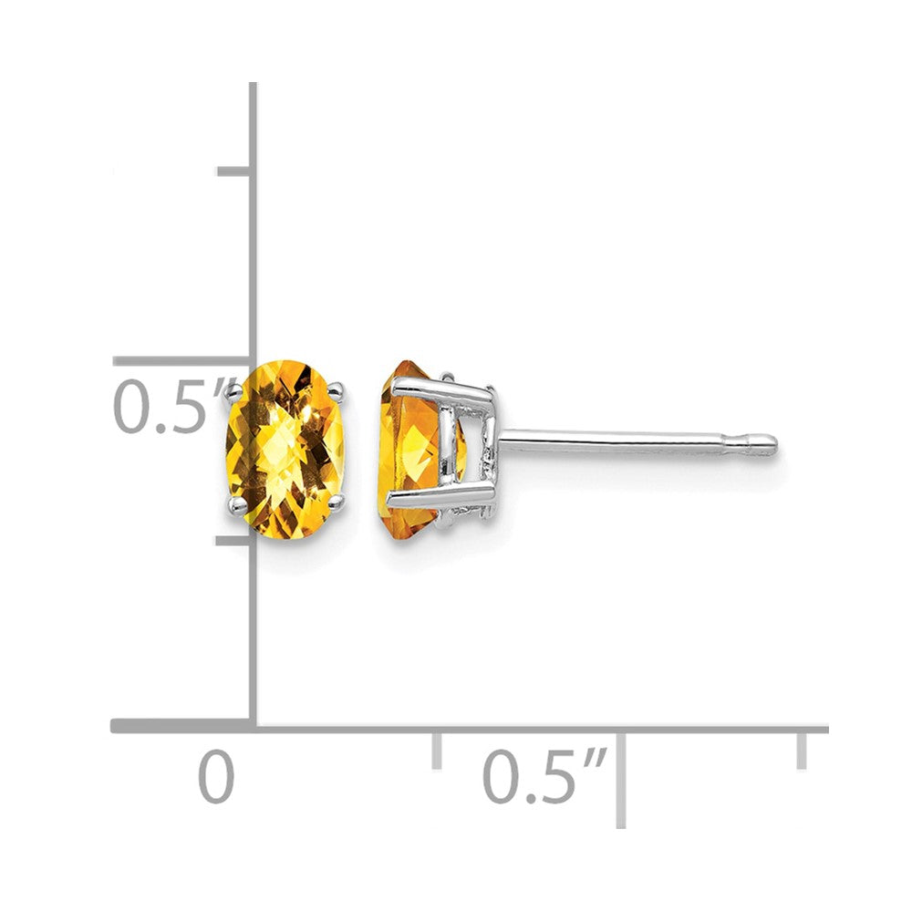14k White Gold 6x4mm Oval Citrine Checker Earrings