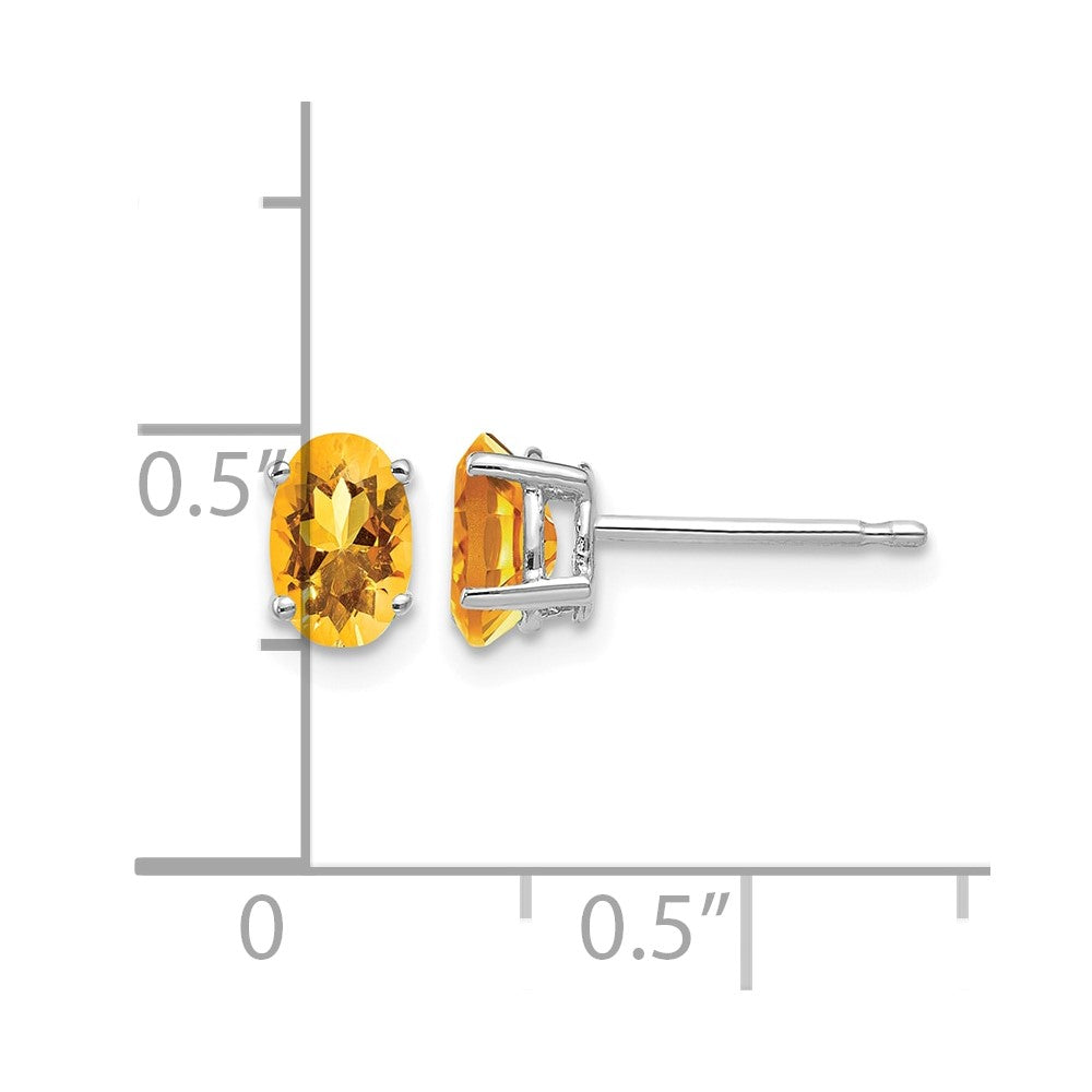 14k White Gold Citrine Oval Stud Earrings