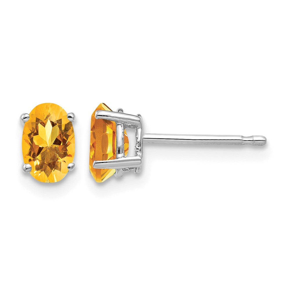 14k White Gold Citrine Oval Stud Earrings