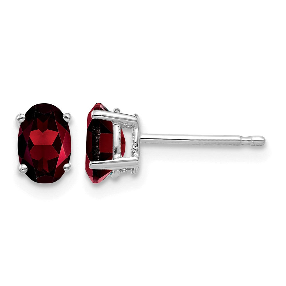 14k White Gold 6x4mm Oval Garnet Earrings