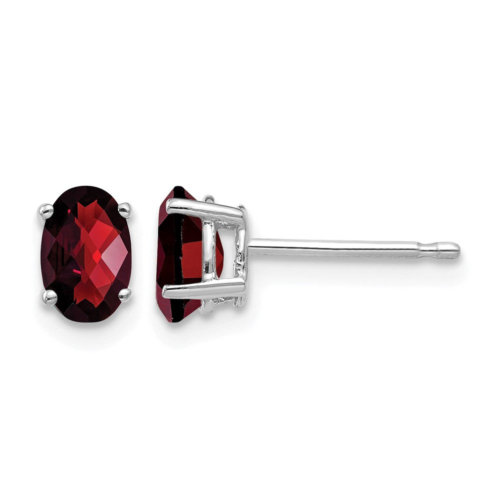 14k White Gold 6x4mm Oval Garnet Checker Earrings
