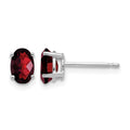 14k White Gold 6x4mm Oval Garnet Checker Earrings