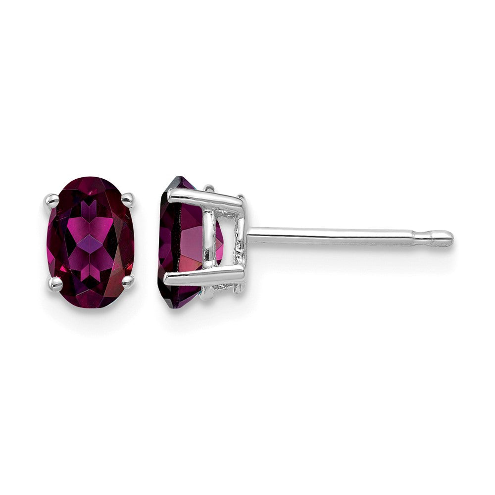 14k White Gold 6x4mm Oval Rhodolite Garnet Earrings